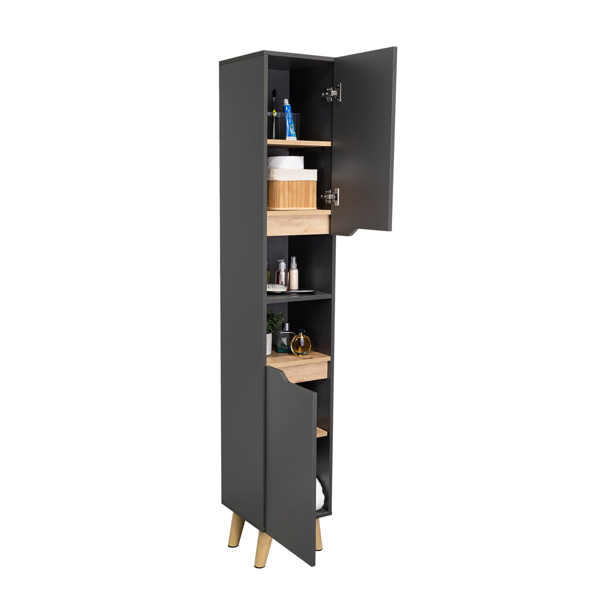 Mueble para Baño Laurent Plomo y Duna 30.1x180cm con Cinco Entrepaños y con Patas - OTROS MUEBLES PARA BANHO | Bylmo