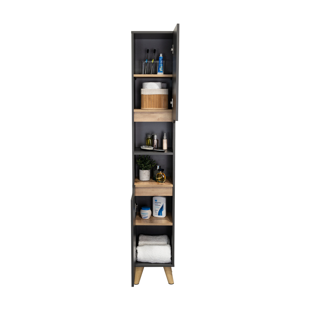 Mueble para Baño Laurent Plomo y Duna 30.1x180cm con Cinco Entrepaños y con Patas - OTROS MUEBLES PARA BANHO | Bylmo