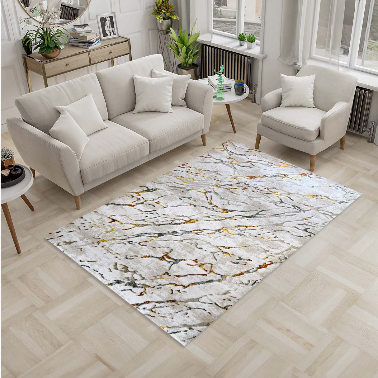 Tapete de Sala Piedras Blanco 120x170cm Clásico Rectangular Suave - TAPETES Y ALFOMBRAS | Bylmo