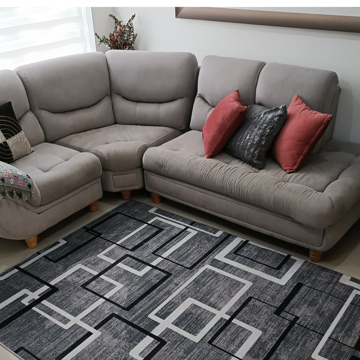 Tapete de Sala Figuras Geometricas Gris y Blanco 200x150cm Clásico Rectangular Suave - TAPETES Y ALFOMBRAS | Bylmo
