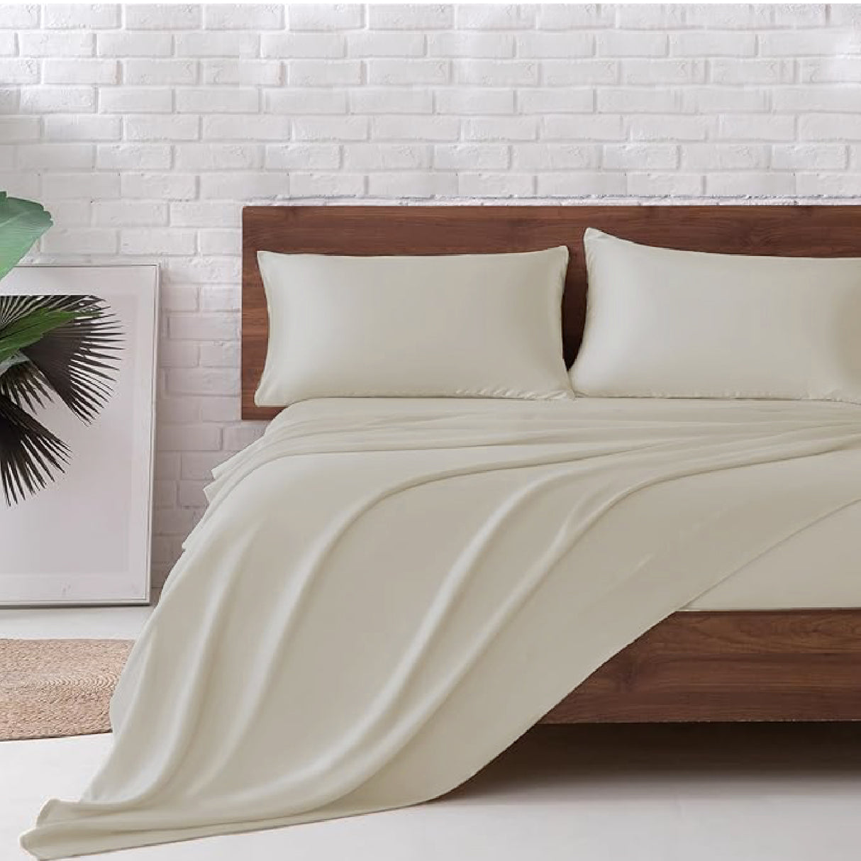 Juego de Sabanas de Satín Beige 160x190cm 300 Hilos con Dos Sábanas y Dos Fundas de Almohada - SABANAS | Bylmo