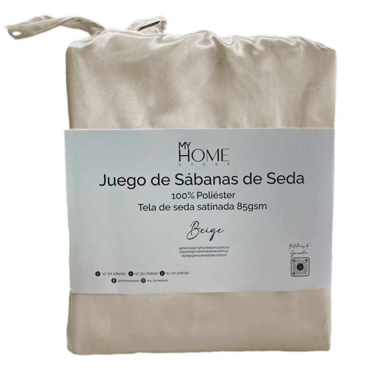 Juego de Sabanas de Satín Beige 200x190cm 300 Hilos con Dos Sábanas y Dos Fundas de Almohada - SABANAS | Bylmo