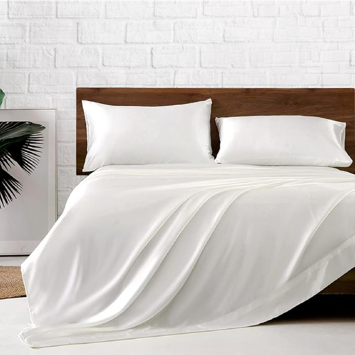 Juego de Sabanas de Satín Blanco 140x190cm 300 Hilos con Dos Sábanas y Dos Fundas de Almohada - SABANAS | Bylmo