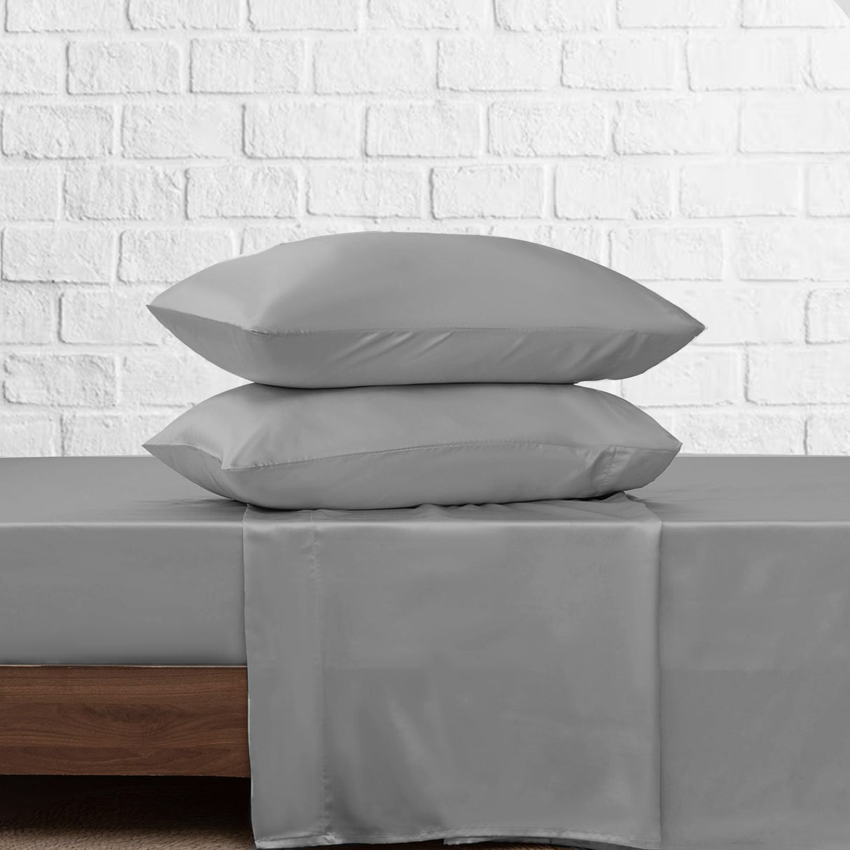 Juego de Sabanas de Satín Gris Oscuro 200x190cm 300 Hilos con Dos Sábanas y Dos Fundas de Almohada - SABANAS | Bylmo