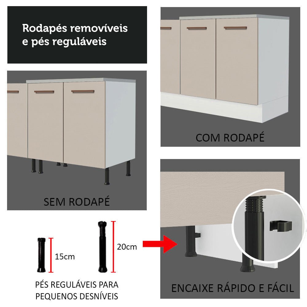 Mueble Inferior de Cocina Agata Blanco y Crema 120x84cm con Meson de Madera y sin Pozuelo - MUEBLES INFERIORES DE COCINA | Bylmo