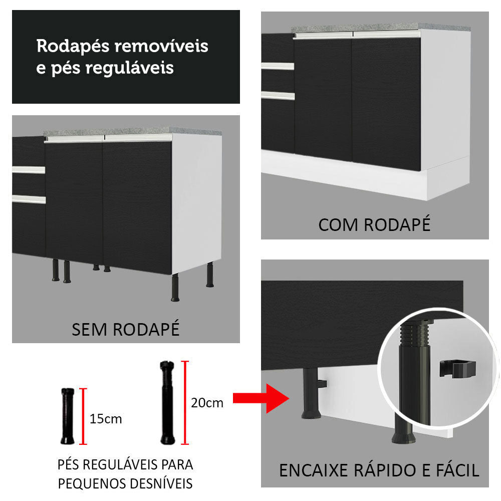 Mueble Inferior de Cocina Glamy Blanco y Negro 94x84cm sin Mesón y sin Pozuelo - MUEBLES INFERIORES DE COCINA | Bylmo