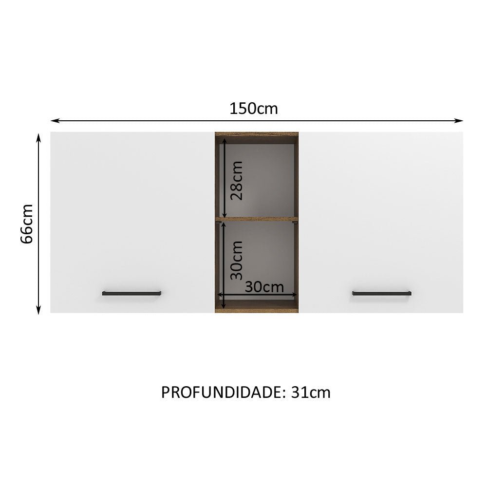 Mueble Superior de Cocina Agata Marron y Blanco 150x66cm con Seis Entrepaños y con Dos Puertas - MUEBLES SUPERIORES DE COCINA | Bylmo