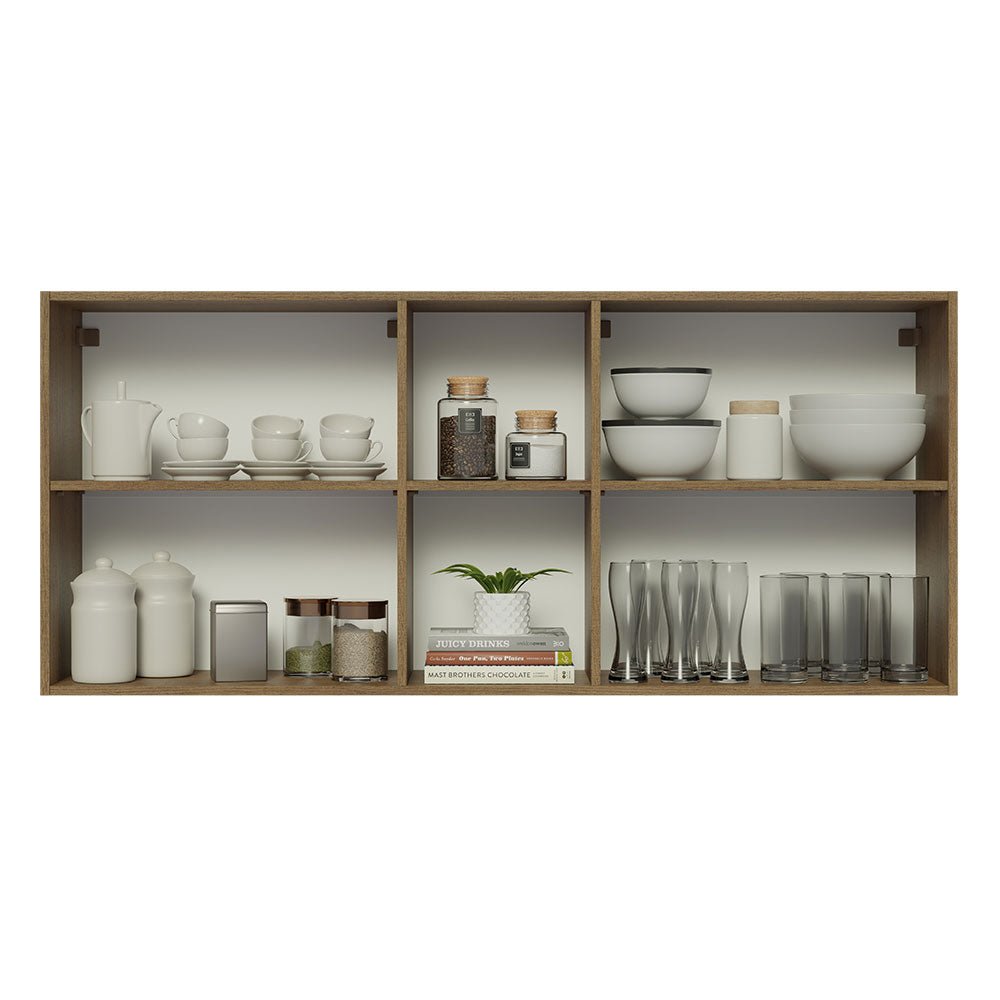 Mueble Superior de Cocina Glamy Marron y Blanco 150x66cm con Seis Entrepaños y con Dos Puertas - MUEBLES SUPERIORES DE COCINA | Bylmo
