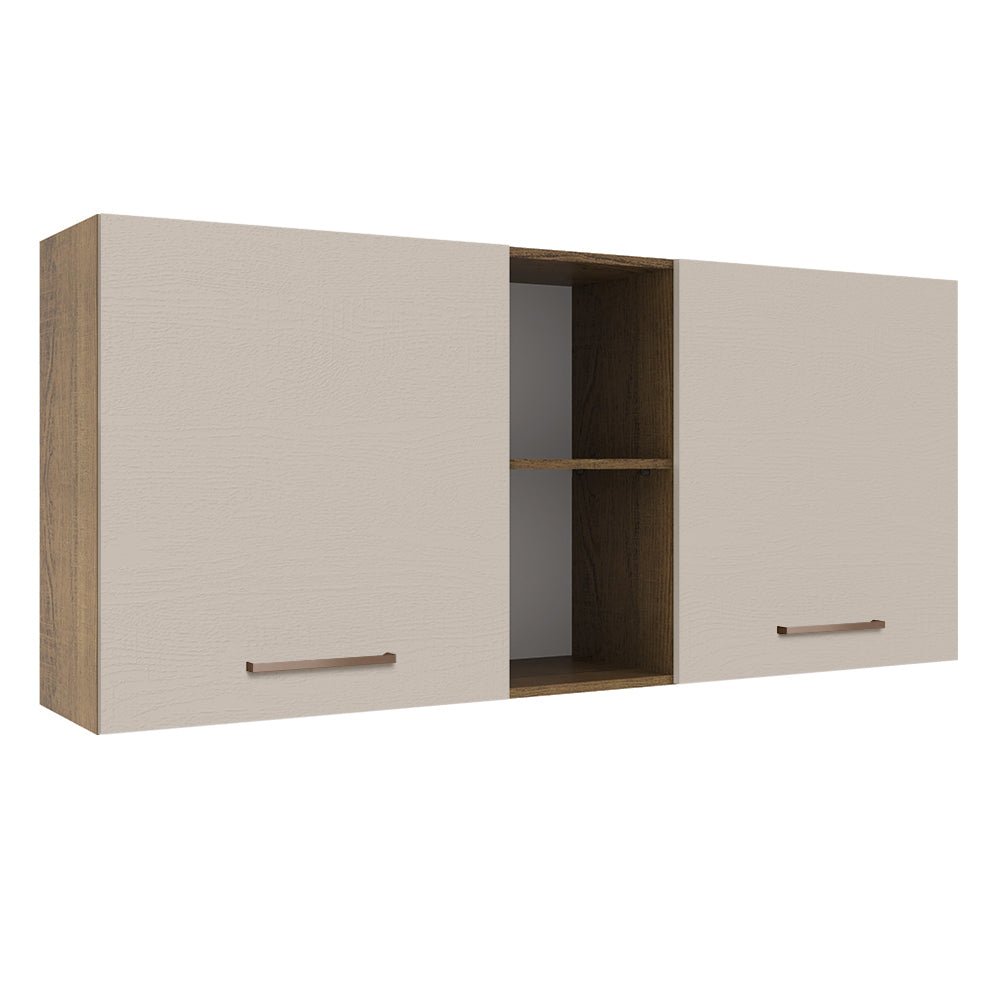 Mueble Superior de Cocina Agata Marron y Crema 150x66cm con Seis Entrepaños y con Dos Puertas - MUEBLES SUPERIORES DE COCINA | Bylmo