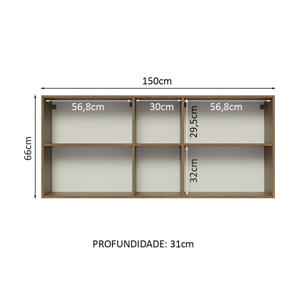 Mueble Superior de Cocina Glamy Marron y Negro 150x66cm con Seis Entrepaños y con Dos Puertas - MUEBLES SUPERIORES DE COCINA | Bylmo