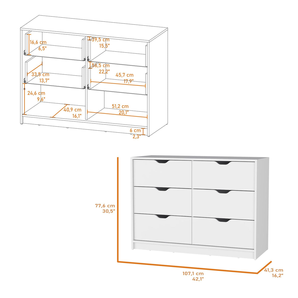 Cómoda Basilea Blanco 10.71x77.6cm de Tres Hileras con Cuatro Cajones - CAJONERAS Y COMODAS | Bylmo
