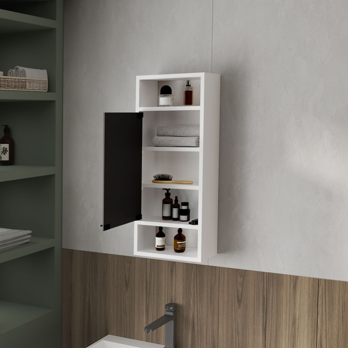 Gabinete de Baño Uros Blanco 30x71.9cm con Espejo y con Cinco Entrepaños - GABINETES DE BANHO | Bylmo