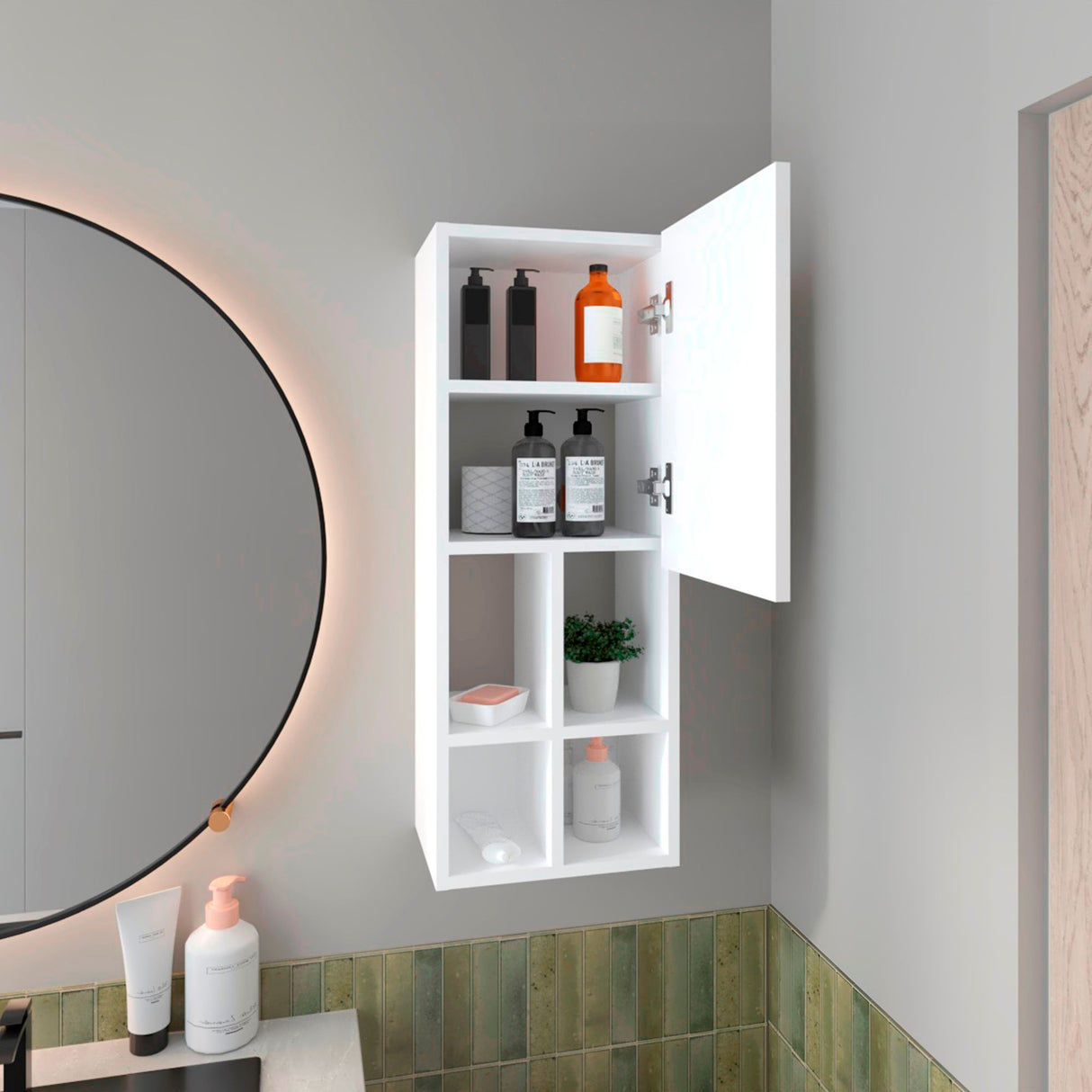 Gabinete de Baño Niwot Blanco 31x80.1cm sin Espejo y con Seis Entrepaños - GABINETES DE BANHO | Bylmo