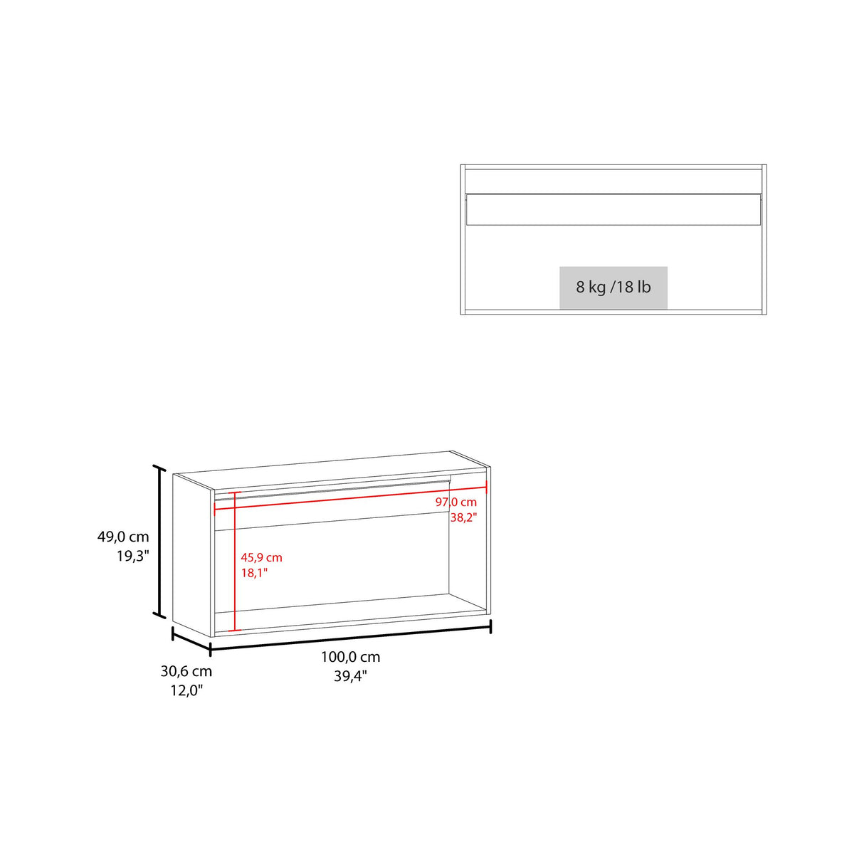 Gabinete de Cocina Zurich Bardolino 100x49cm sin Entrepaños con Dos Puertas - MUEBLES SUPERIORES DE COCINA | Bylmo