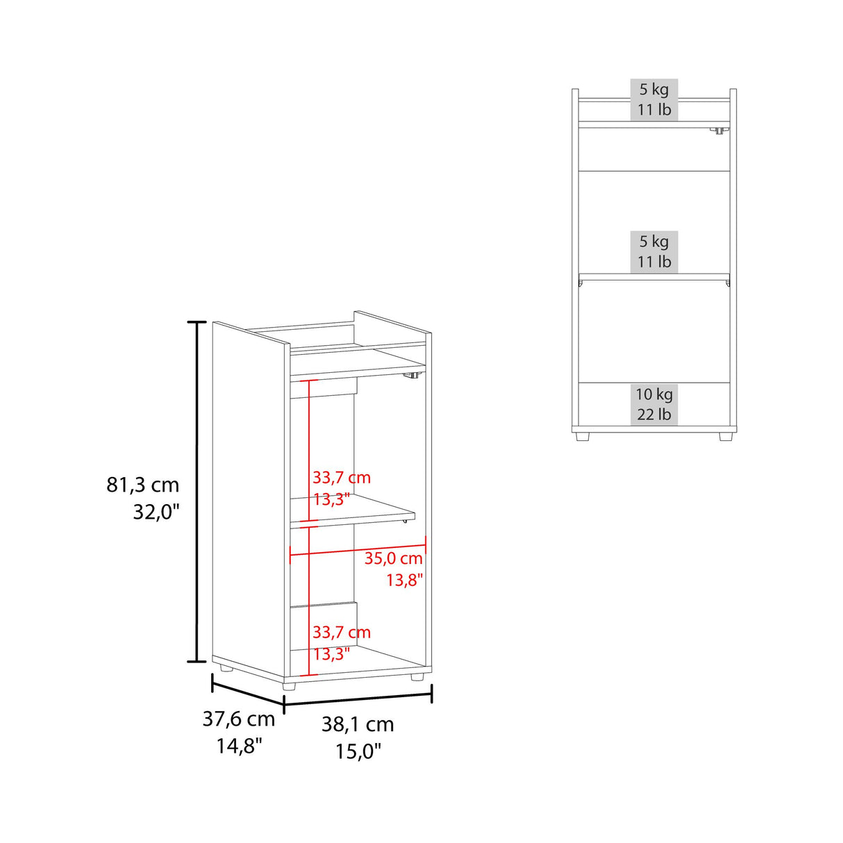 Mini Bar Theba Blanco 38.1x81.3cm sin Cajones y con Tres Comparrtimientos - BARES | Bylmo