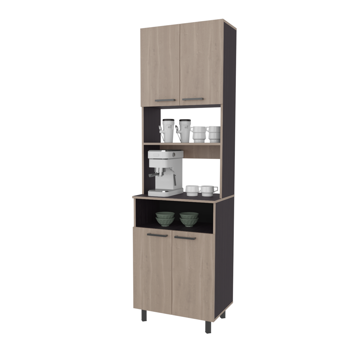 Alacena Otomo Wengue y Bardolino 60x204cm sin Cajones y con Cuatro Puertas - ALACENAS Y MUEBLES MICROONDAS | Bylmo