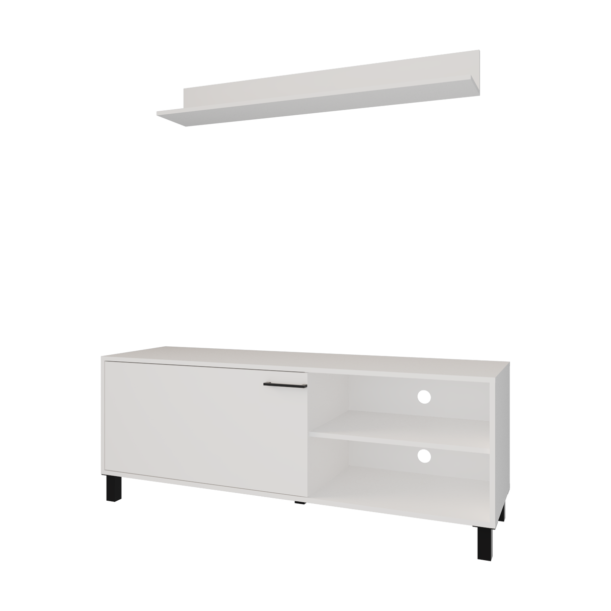 Mesa para TV Bryce Blanco 140x53cm Pata TV Hasta 60 Pulgadas con Tres Compartimientos - MUEBLES DE TV | Bylmo