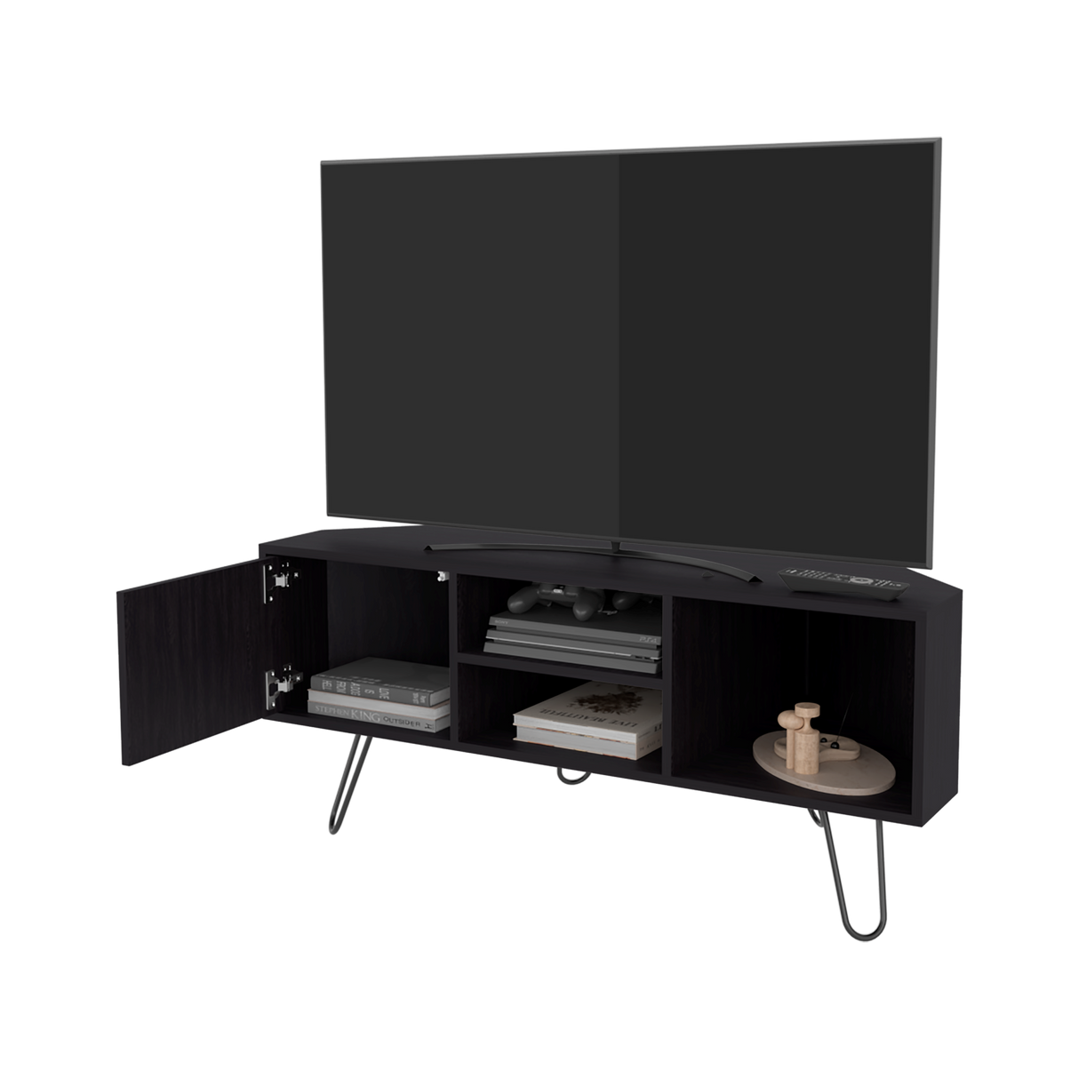 Rack de TV Lancaster Wengue 115x50cm Pata TV Hasta 50 Pulgadas con Cuatro Compartimientos - MUEBLES DE TV | Bylmo