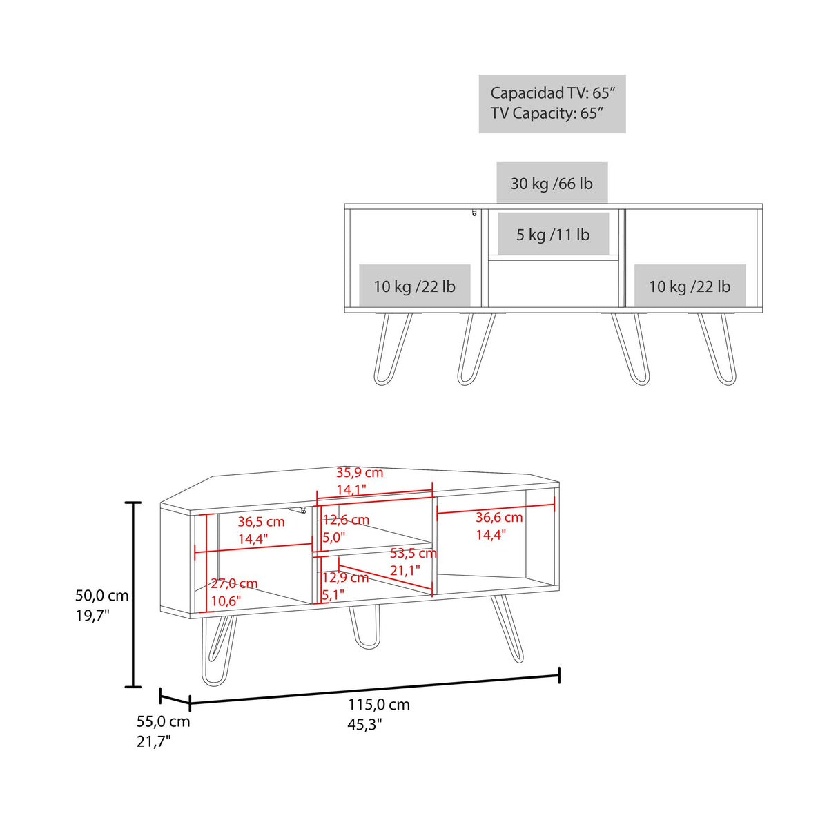 Rack de TV Lancaster Wengue 115x50cm Pata TV Hasta 50 Pulgadas con Cuatro Compartimientos - MUEBLES DE TV | Bylmo