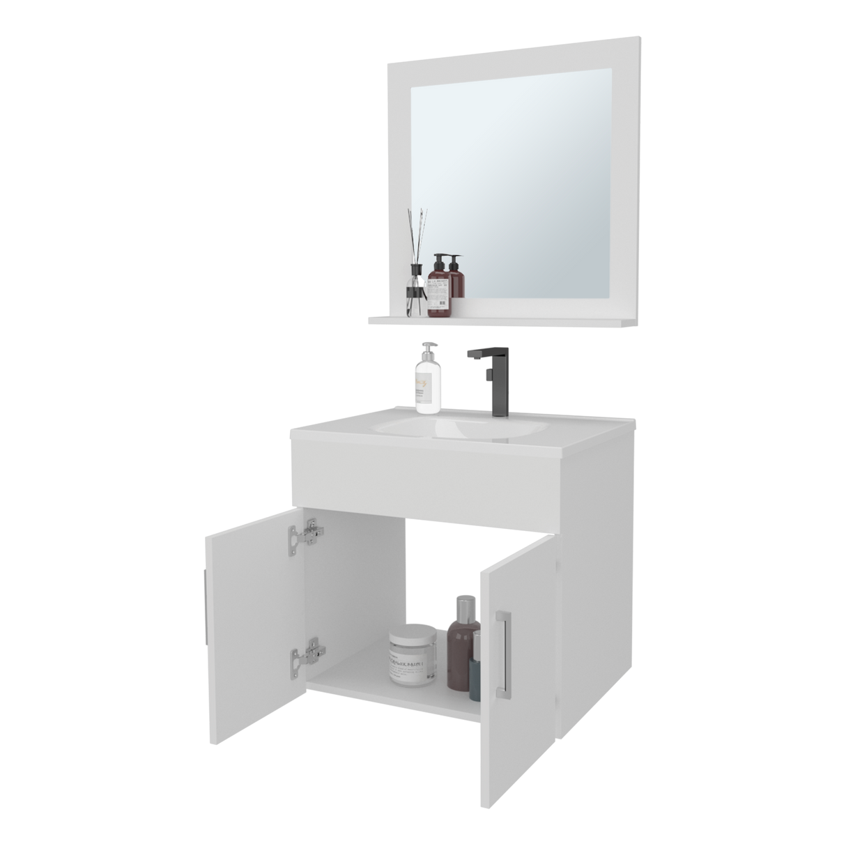 Set Mueble para Lavamanos con Espejo Flotante Blake Blanco 61.3x53.3cm Individual con Lavamanos - MUEBLES PARA LAVAMANOS | Bylmo