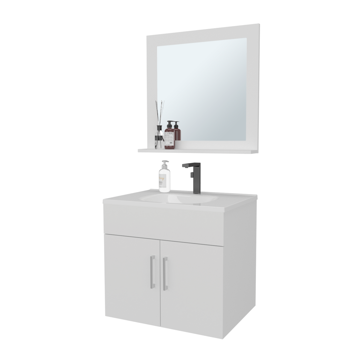 Set Mueble para Lavamanos con Espejo Flotante Blake Blanco 61.3x53.3cm Individual con Lavamanos - MUEBLES PARA LAVAMANOS | Bylmo