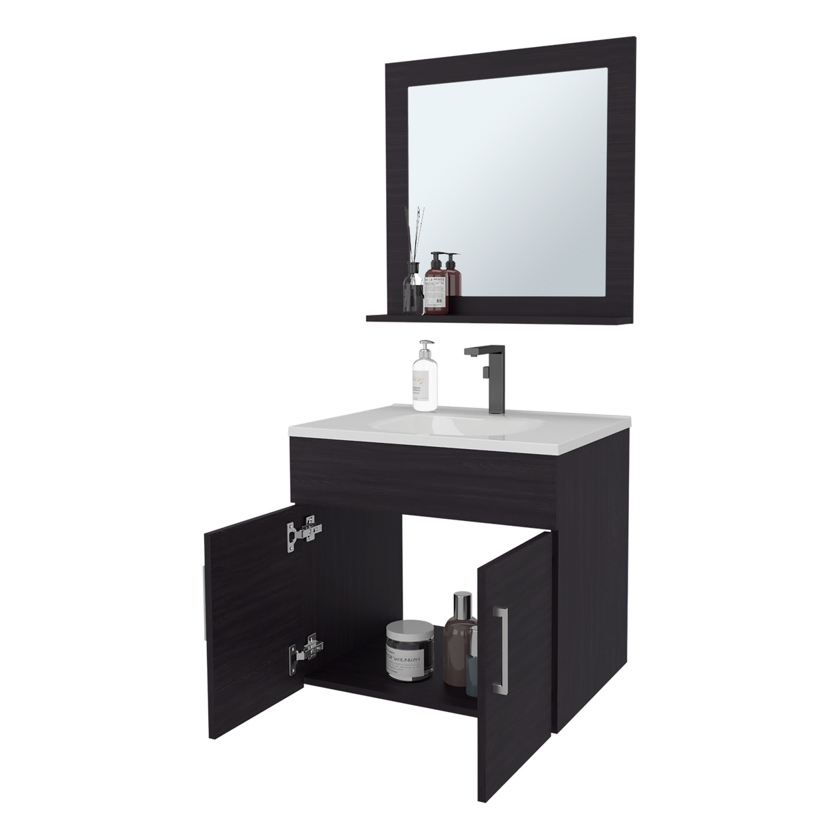 Set Mueble para Lavamanos con Espejo Flotante Blake Wengue 61.3x53.3cm Individual con Lavamanos - MUEBLES PARA LAVAMANOS | Bylmo
