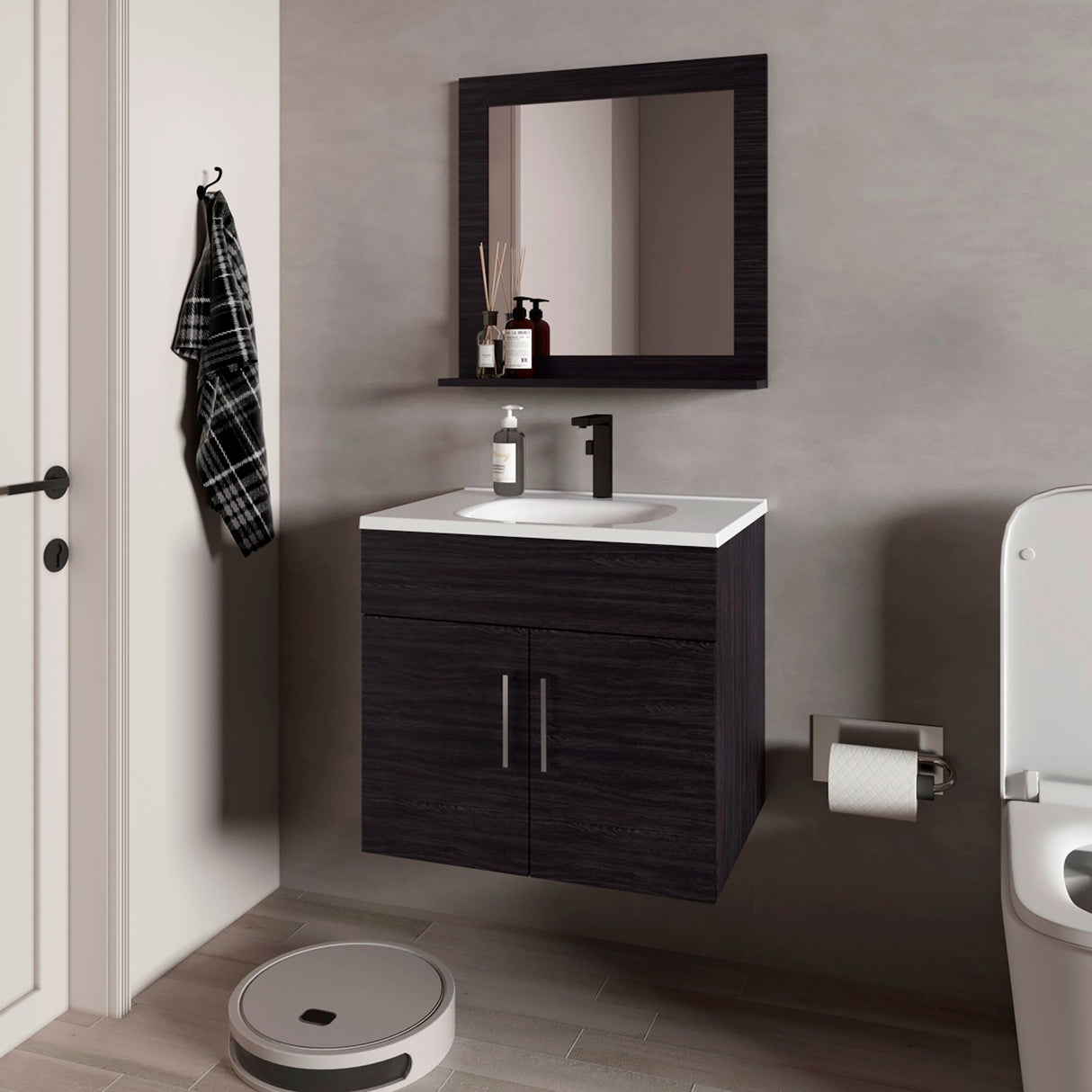 Set Mueble para Lavamanos con Espejo Flotante Blake Wengue 61.3x53.3cm Individual con Lavamanos - MUEBLES PARA LAVAMANOS | Bylmo