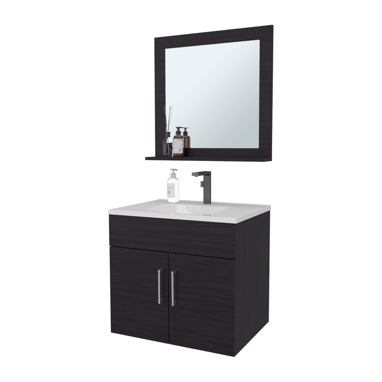 Set Mueble para Lavamanos con Espejo Flotante Blake Wengue 61.3x53.3cm Individual con Lavamanos - MUEBLES PARA LAVAMANOS | Bylmo
