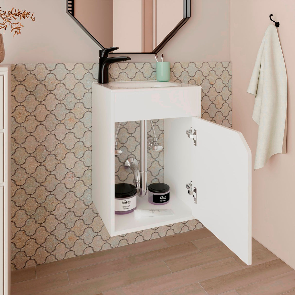 Mueble para Lavamanos Bethel Blanco 39.4x55cm Individual Flotante con Lavamanos Integrado y sin Cajones - MUEBLES PARA LAVAMANOS | Bylmo