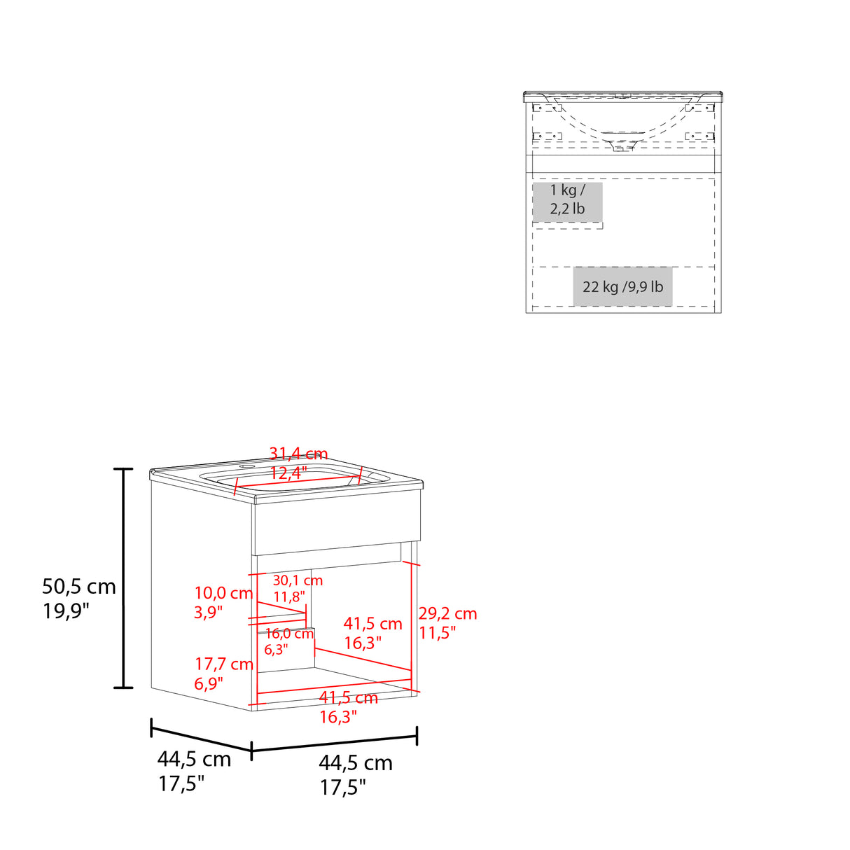 Mueble para Lavamanos Primavera Blanco 44.5x48cm Individual Flotante con Lavamanos Integrado y sin Cajones - MUEBLES PARA LAVAMANOS | Bylmo
