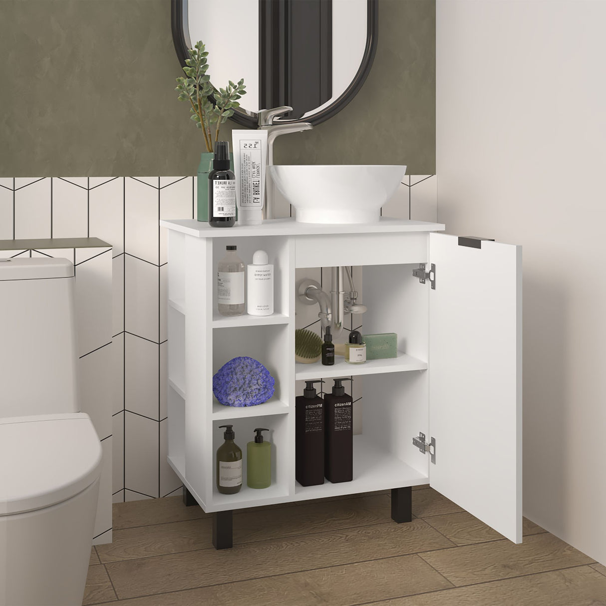 Mueble para Lavamanos Alegra Blanco 62x88.4cm Individual con Lavamanos Vessel y sin Cajones - MUEBLES PARA LAVAMANOS | Bylmo