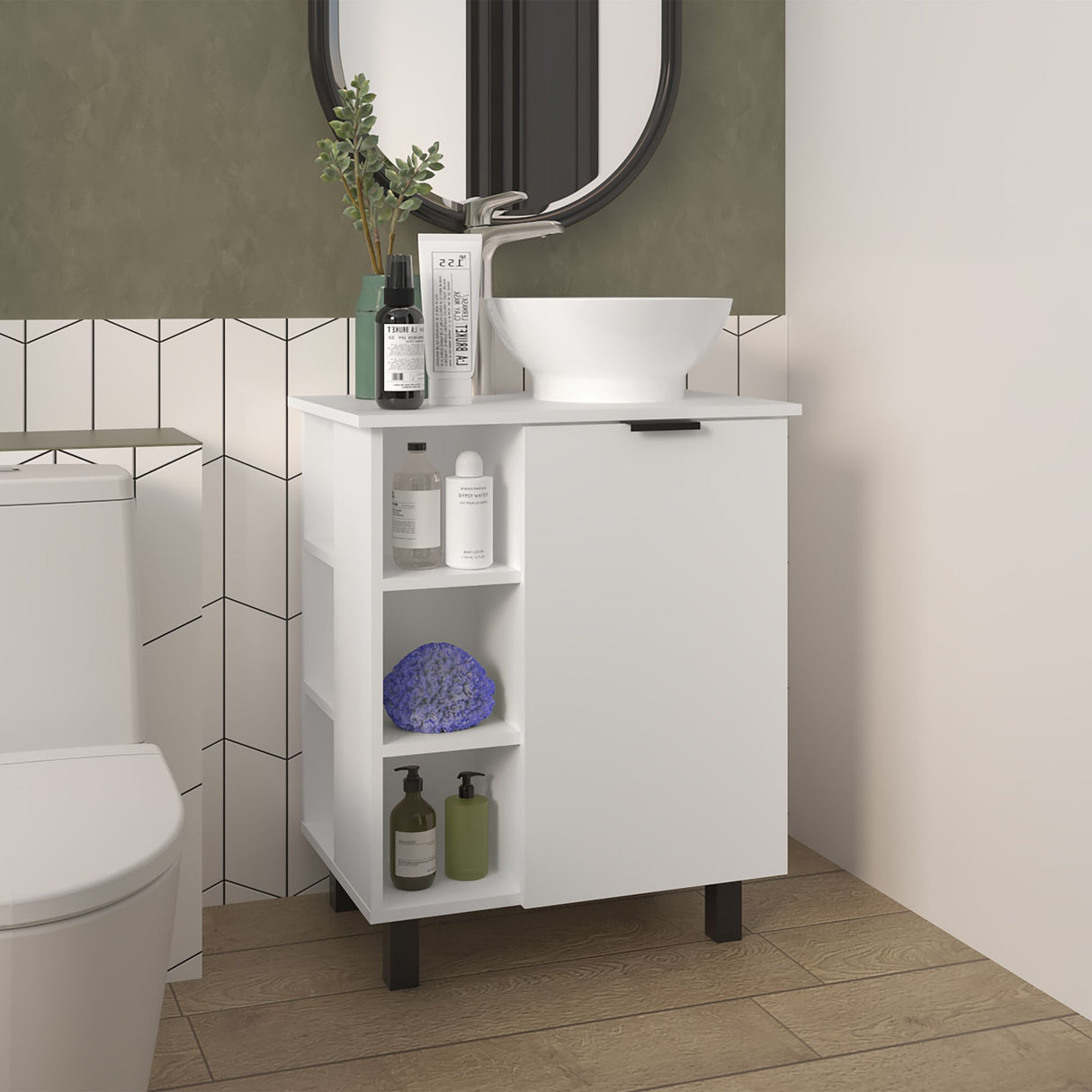 Mueble para Lavamanos Alegra Blanco 62x88.4cm Individual con Lavamanos Vessel y sin Cajones - MUEBLES PARA LAVAMANOS | Bylmo