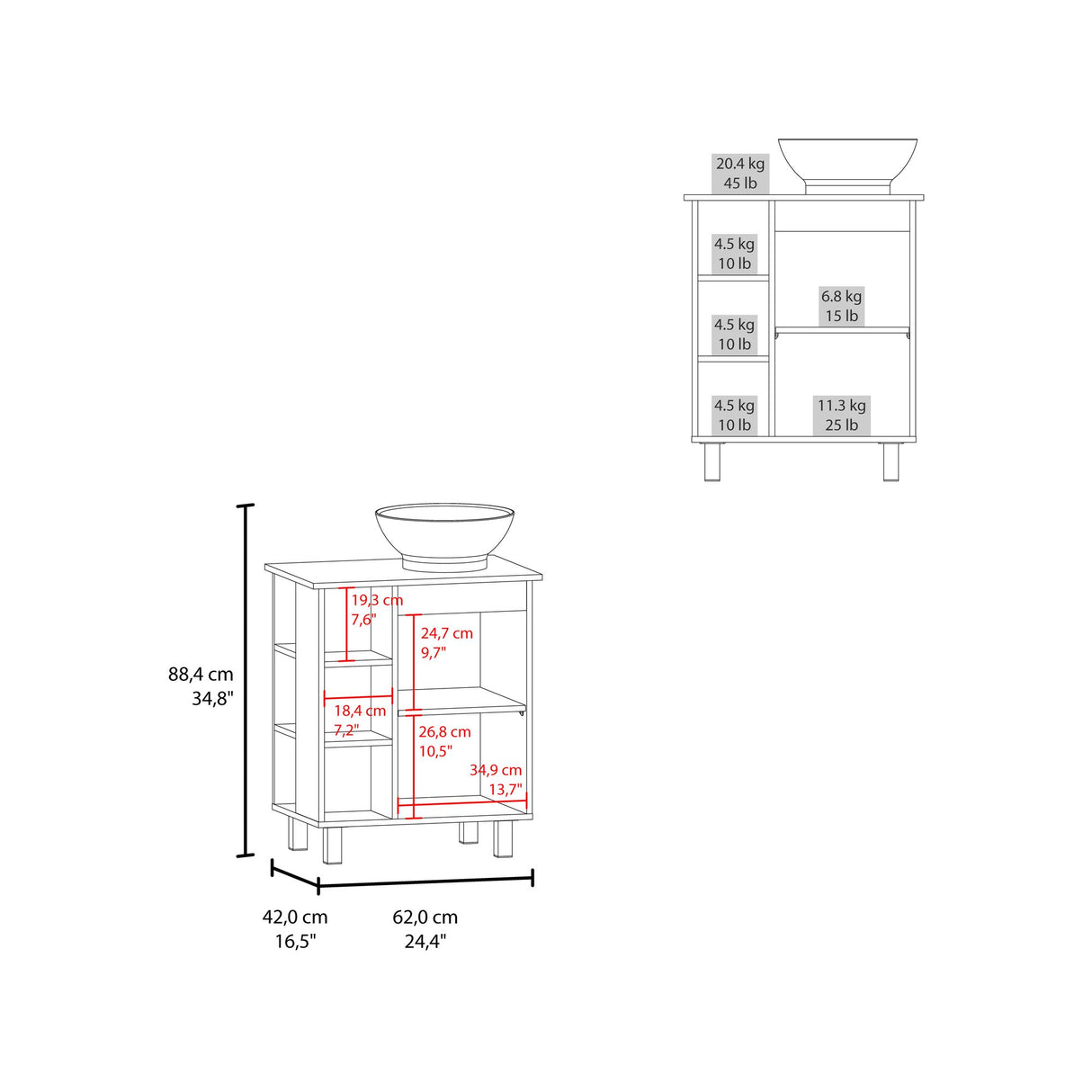 Mueble para Lavamanos Alegra Blanco 62x88.4cm Individual con Lavamanos Vessel y sin Cajones - MUEBLES PARA LAVAMANOS | Bylmo