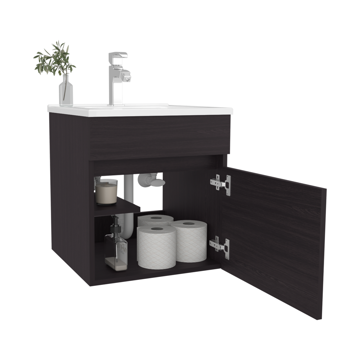 Mueble para Lavamanos Primavera Wengue 44.5x48cm Individual Flotante con Lavamanos Integrado y sin Cajones - MUEBLES PARA LAVAMANOS | Bylmo