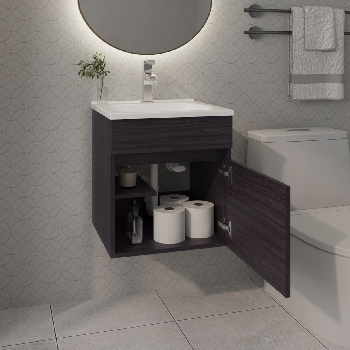 Mueble para Lavamanos Primavera Wengue 44.5x48cm Individual Flotante con Lavamanos Integrado y sin Cajones - MUEBLES PARA LAVAMANOS | Bylmo