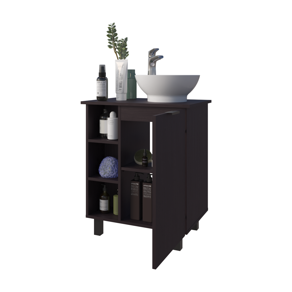 Mueble para Lavamanos Alegra Wengue 62x88.4cm Individual con Lavamanos Vessel y sin Cajones - MUEBLES PARA LAVAMANOS | Bylmo