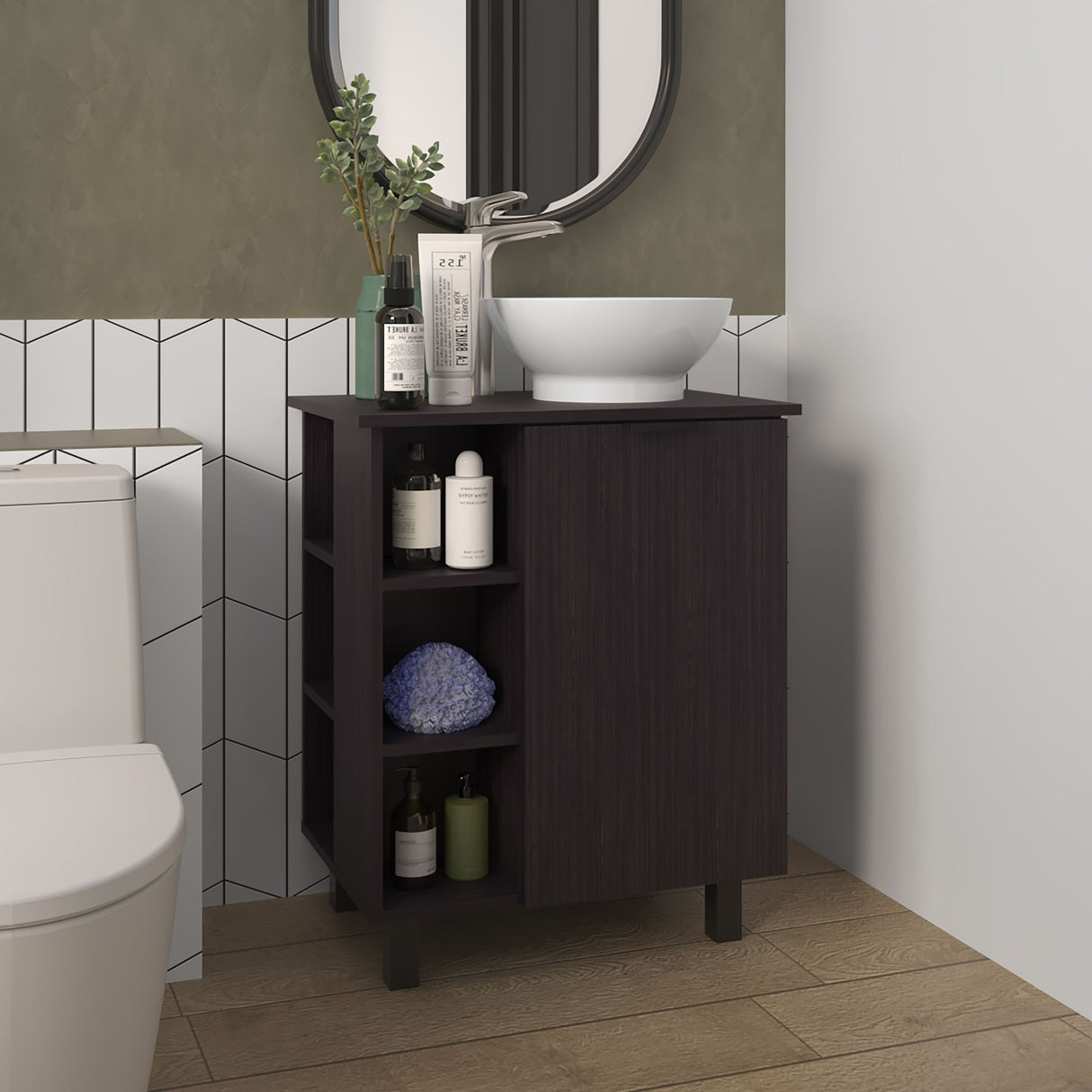 Mueble para Lavamanos Alegra Wengue 62x88.4cm Individual con Lavamanos Vessel y sin Cajones - MUEBLES PARA LAVAMANOS | Bylmo