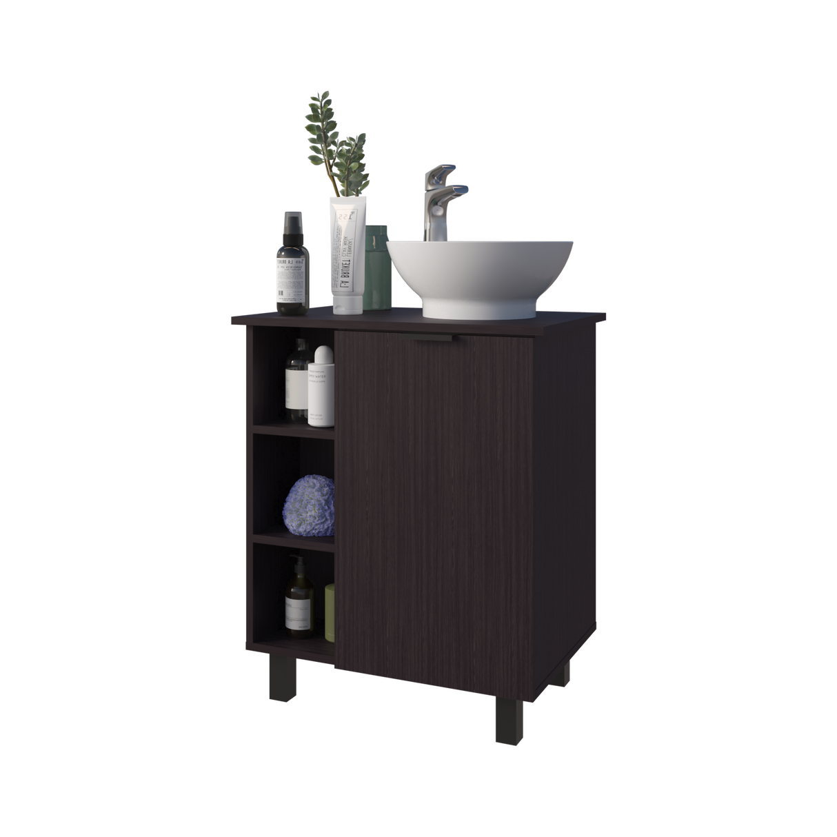 Mueble para Lavamanos Alegra Wengue 62x88.4cm Individual con Lavamanos Vessel y sin Cajones - MUEBLES PARA LAVAMANOS | Bylmo