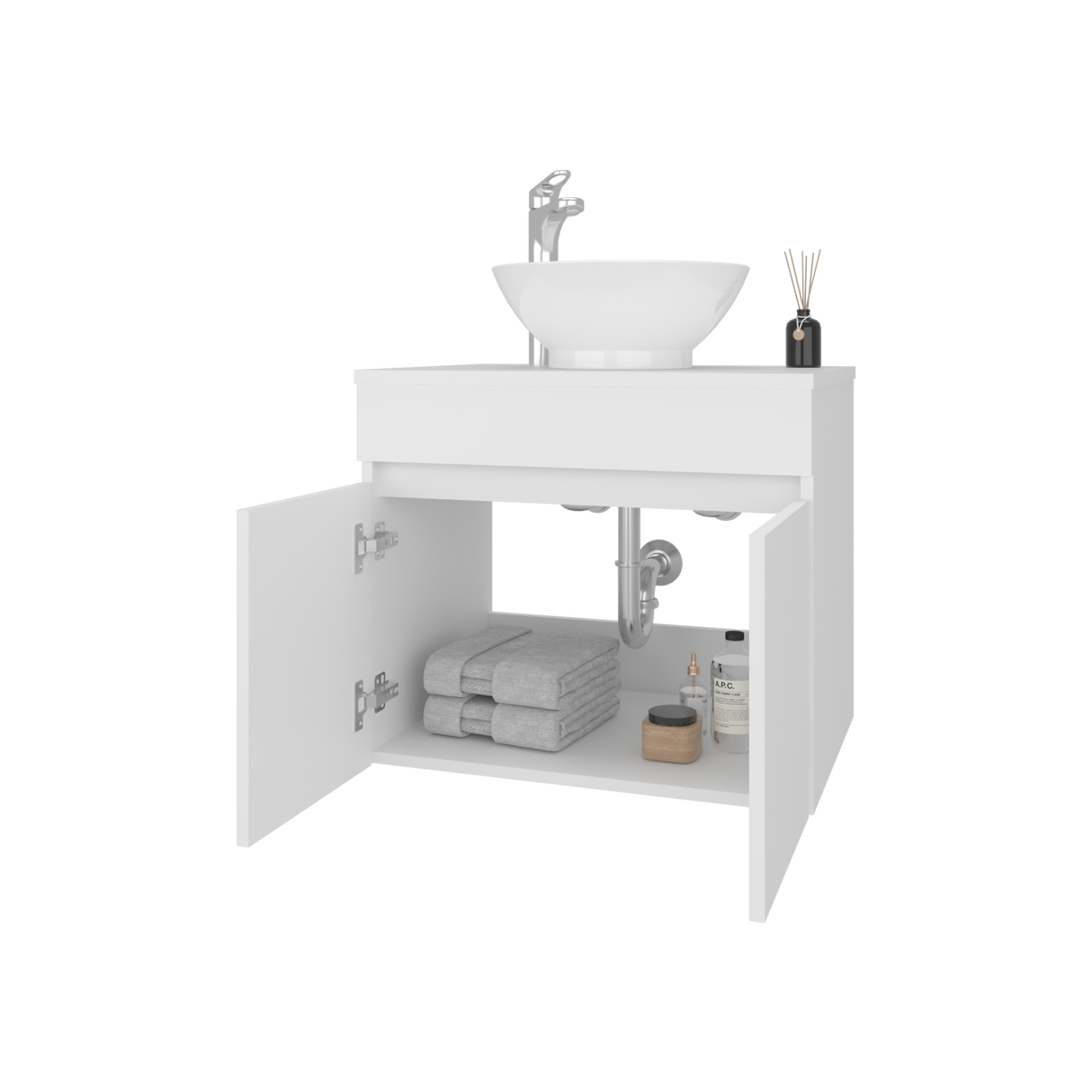 Mueble para Lavamanos Manchester Blanco 59.5x51.8cm Individual Flotante con Lavamanos Vessel y sin Cajones - MUEBLES PARA LAVAMANOS | Bylmo