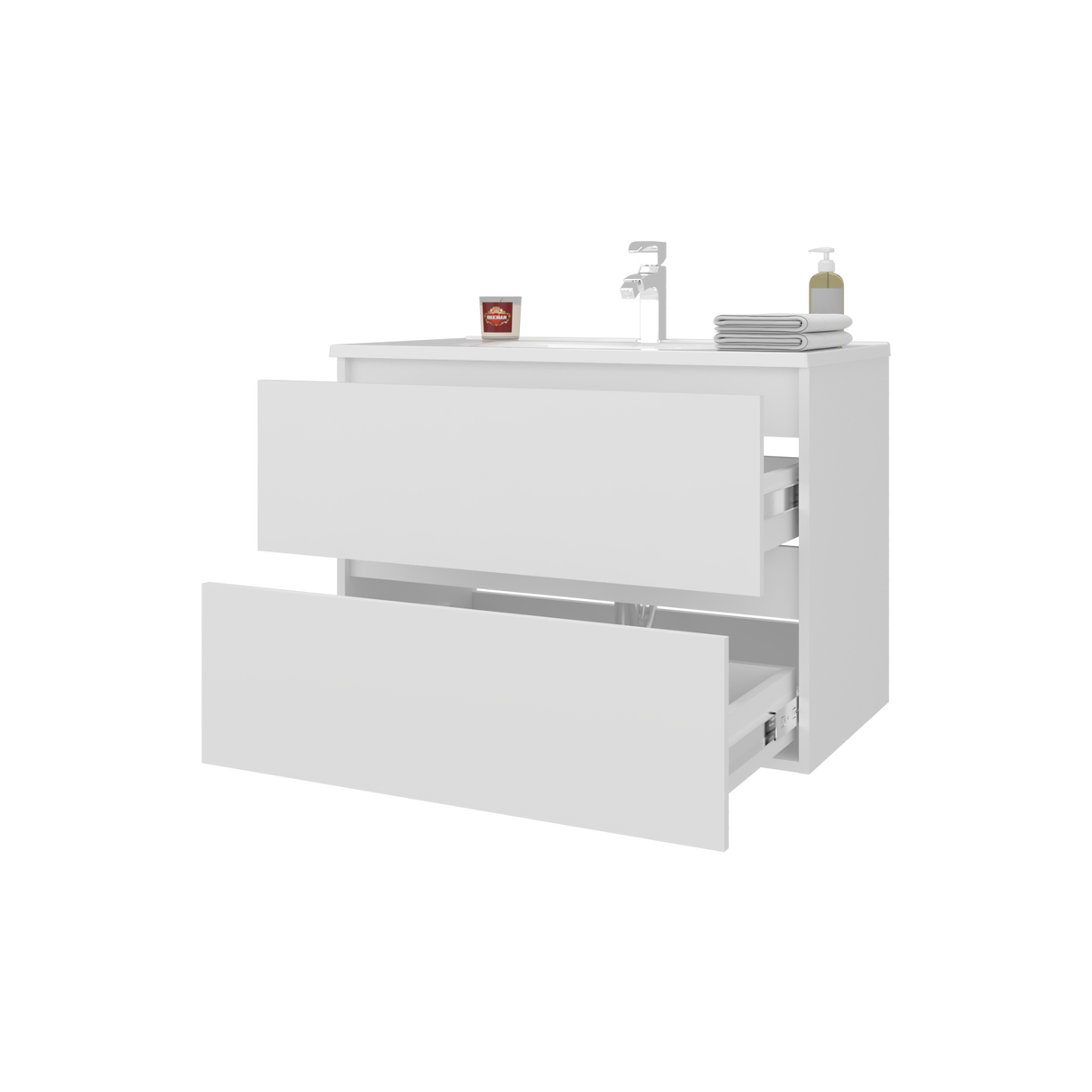 Mueble para Lavamanos Opalo Blanco 80x56.8cm Individual Flotante con Lavamanos Integrado y con Dos - MUEBLES PARA LAVAMANOS | Bylmo