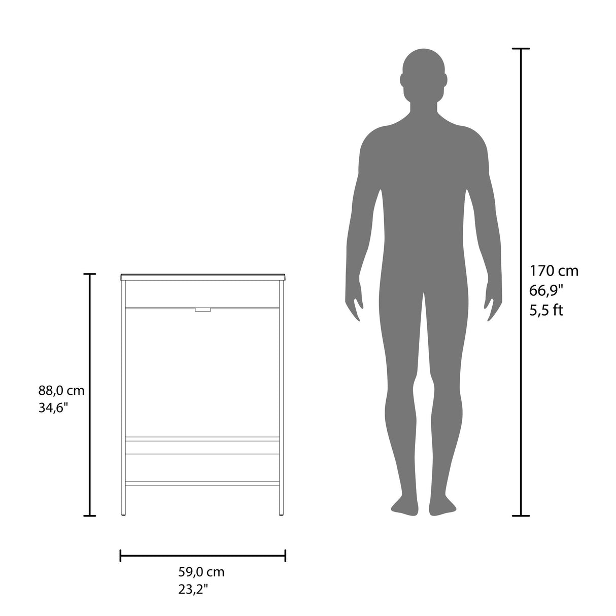 Mueble para Lavamanos Lorenzo Wengue 60x88cm Individual con Lavamanos Integrado y sin Cajones - MUEBLES PARA LAVAMANOS | Bylmo