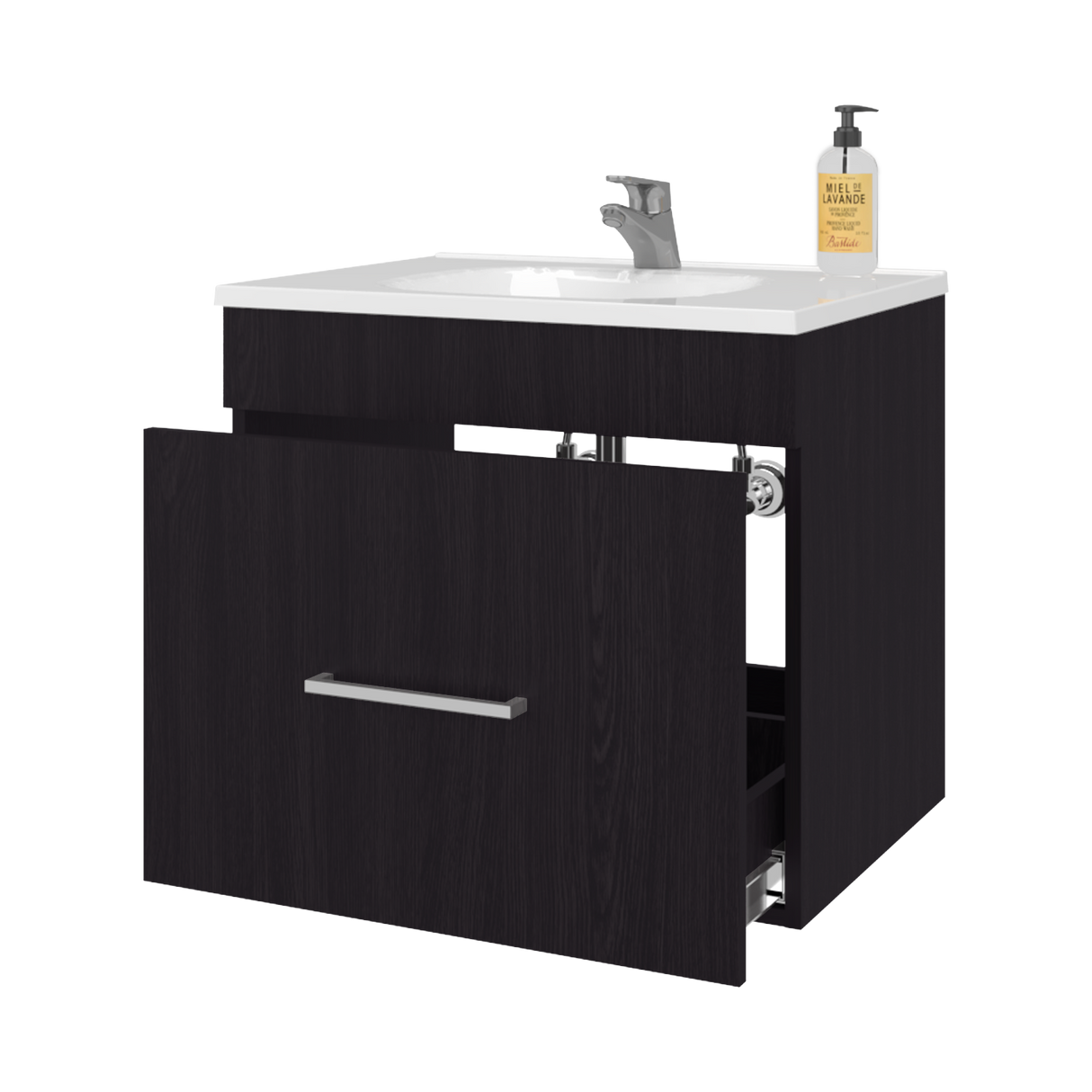 Mueble para Lavamanos Hatta Wengue 59x52cm Individual Flotante con Lavamanos Integrado y con Un Cajón - MUEBLES PARA LAVAMANOS | Bylmo