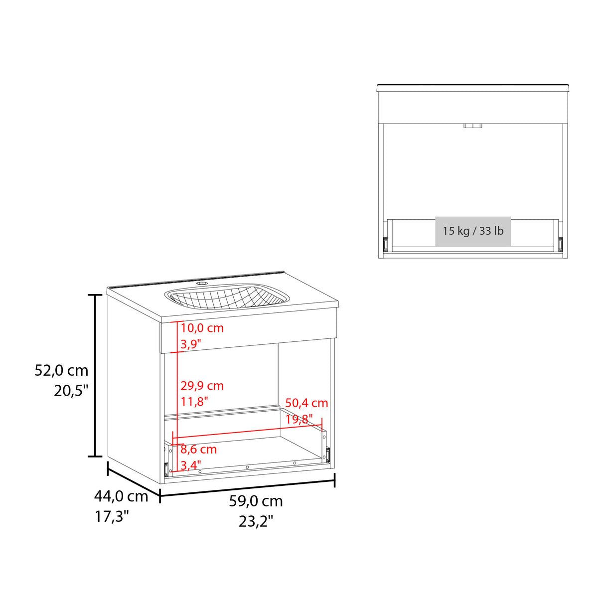 Mueble para Lavamanos Hatta Wengue 59x52cm Individual Flotante con Lavamanos Integrado y con Un Cajón - MUEBLES PARA LAVAMANOS | Bylmo