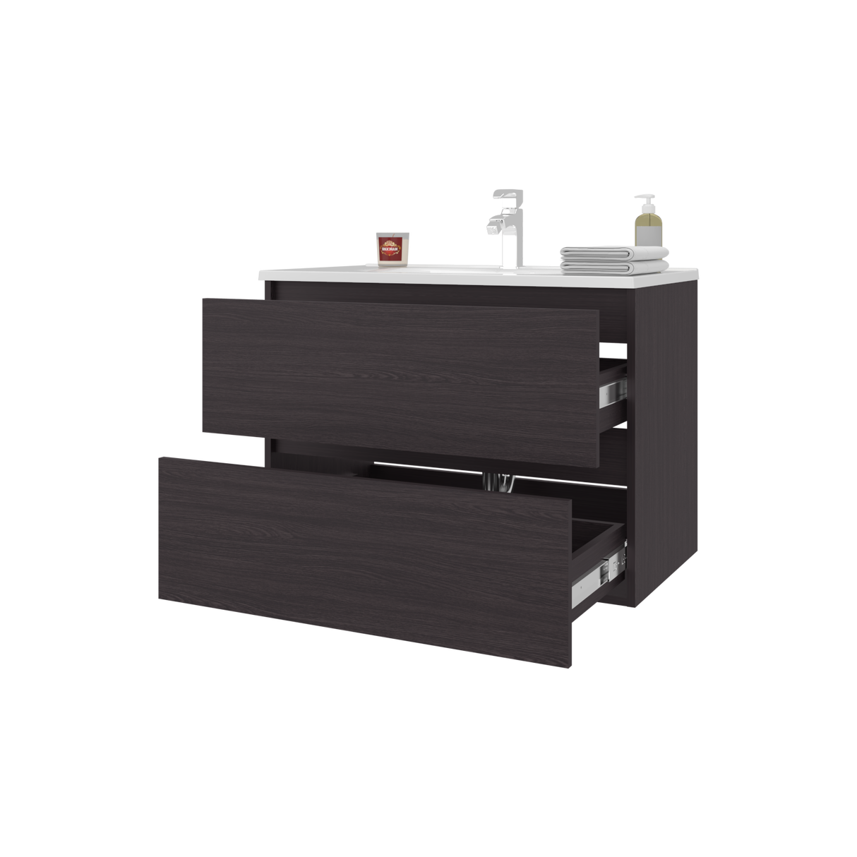 Mueble para Lavamanos Opalo Wengue 80x56.8cm Individual Flotante con Lavamanos Integrado y con Dos - MUEBLES PARA LAVAMANOS | Bylmo