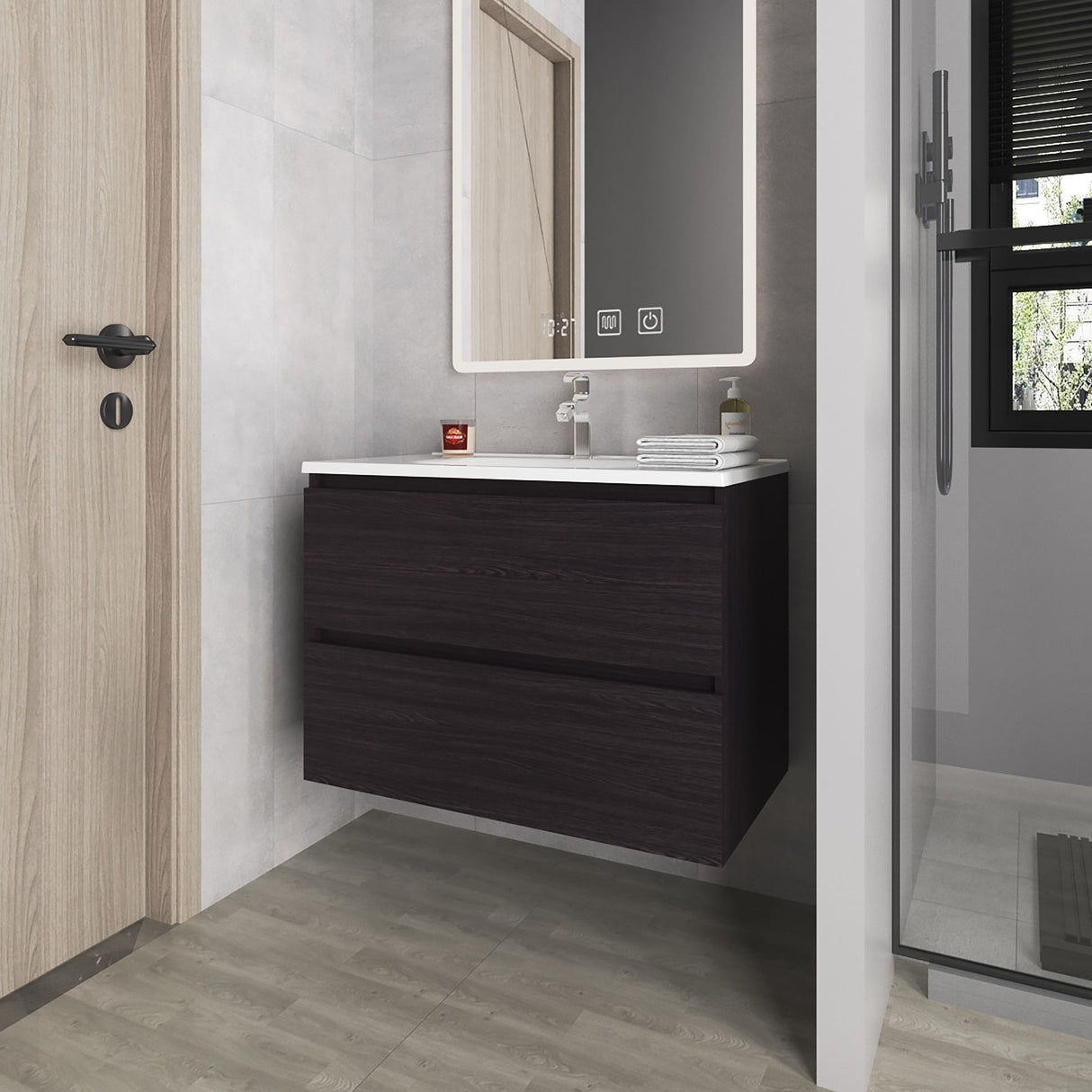 Mueble para Lavamanos Opalo Wengue 80x56.8cm Individual Flotante con Lavamanos Integrado y con Dos - MUEBLES PARA LAVAMANOS | Bylmo