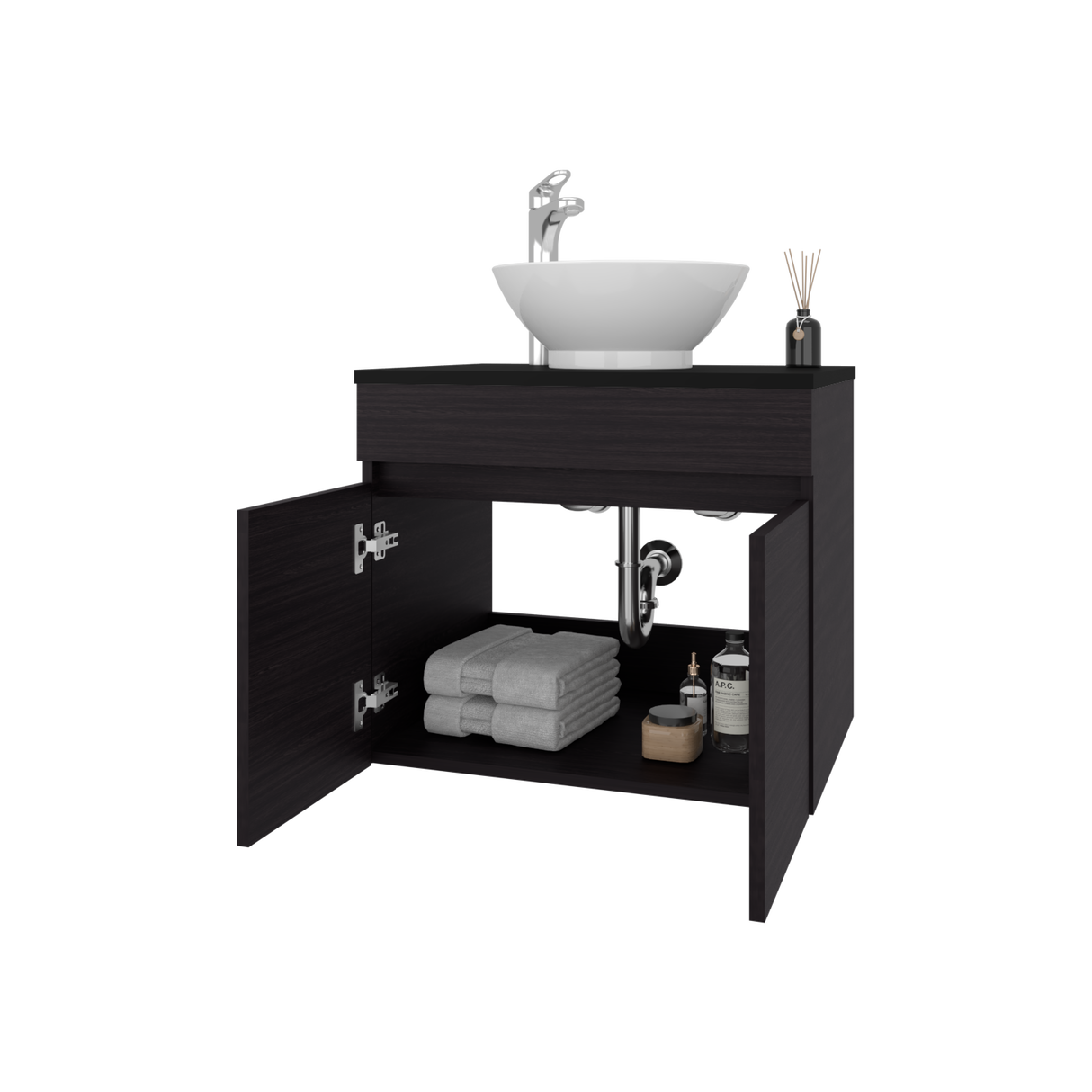 Mueble para Lavamanos Manchester Wengue 59.5x51.8cm Individual Flotante con Lavamanos Vessel y sin Cajones - MUEBLES PARA LAVAMANOS | Bylmo