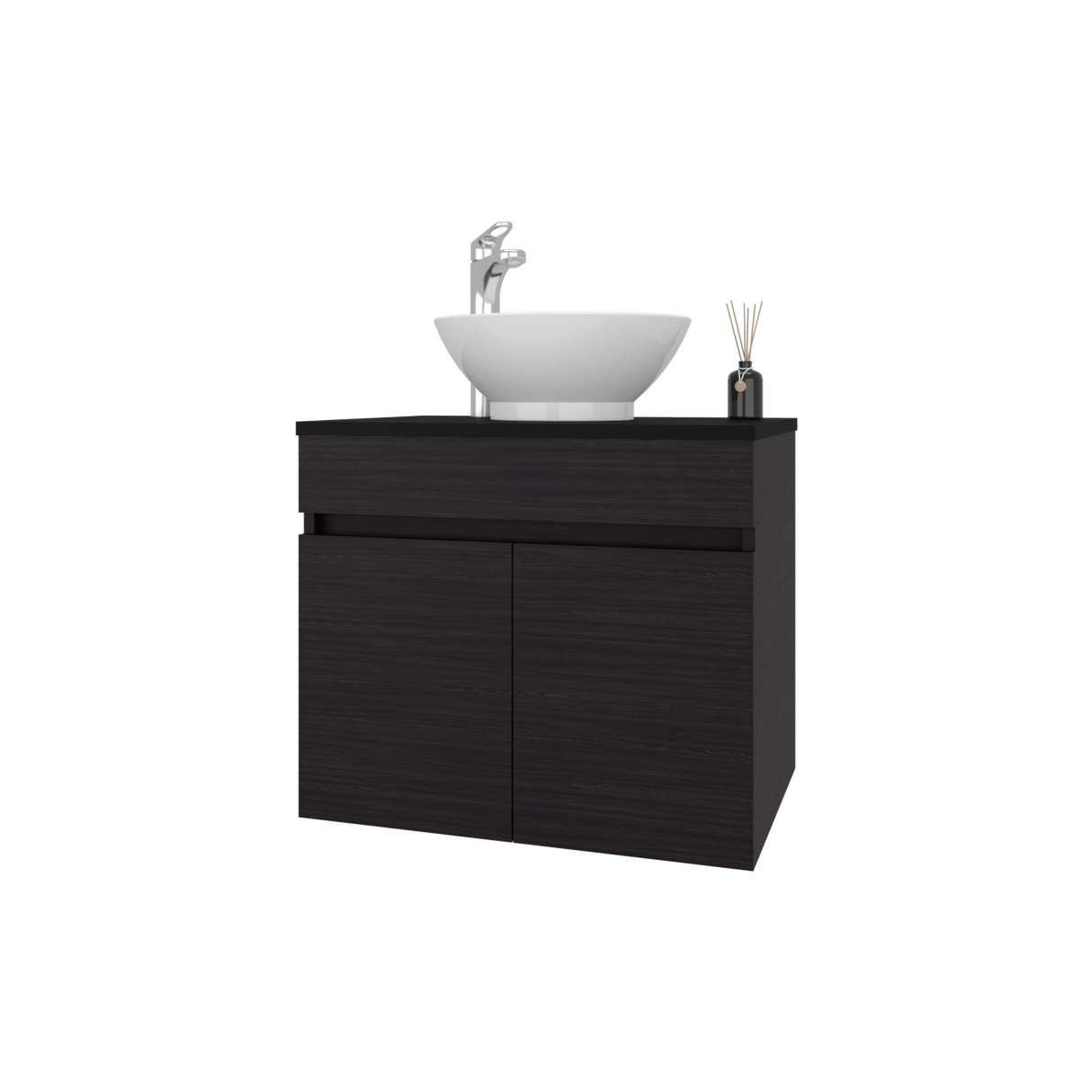 Mueble para Lavamanos Manchester Wengue 59.5x51.8cm Individual Flotante con Lavamanos Vessel y sin Cajones - MUEBLES PARA LAVAMANOS | Bylmo