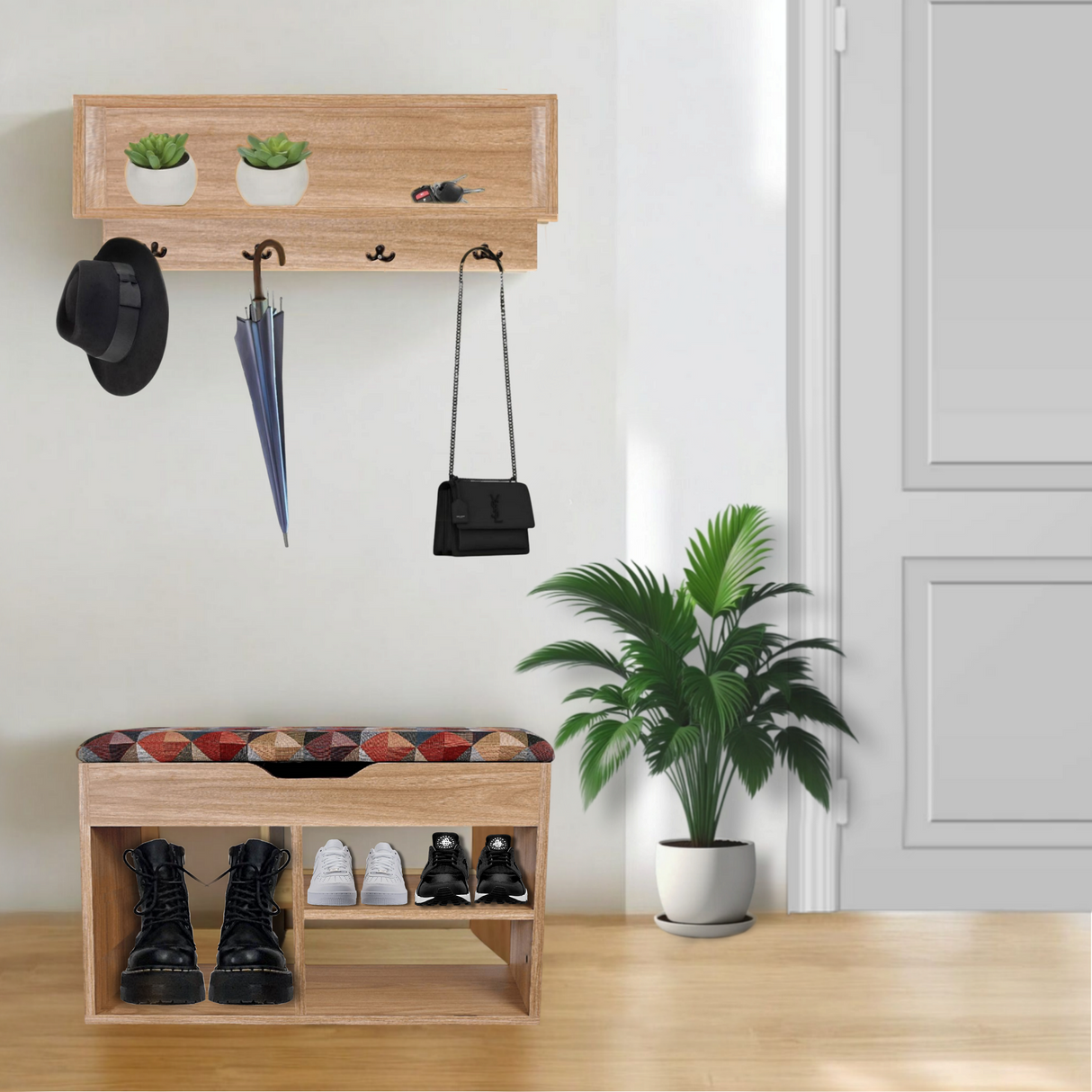 Combo Zapatero y Perchero Colors 80x46.5cm de Dos Niveles para Seis Pares con Asiento Integrado - ZAPATEROS | Bylmo