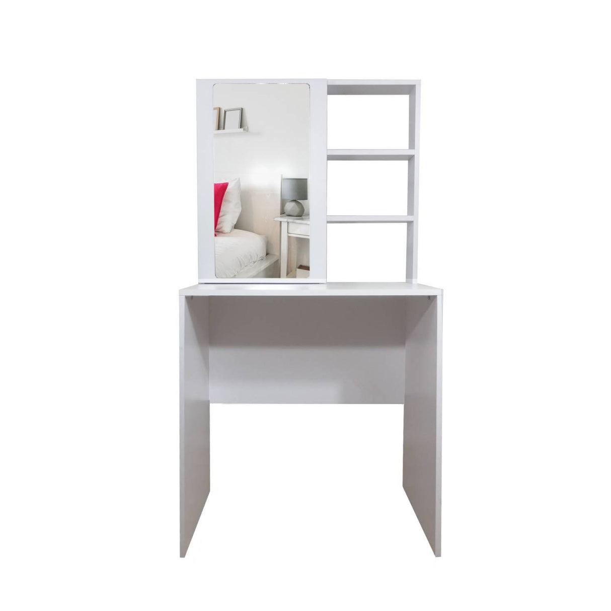 Combo Tocador Mallorca Blanco 70x140cm De Un Puesto con Espejo y con Una Silla - TOCADORES | Bylmo