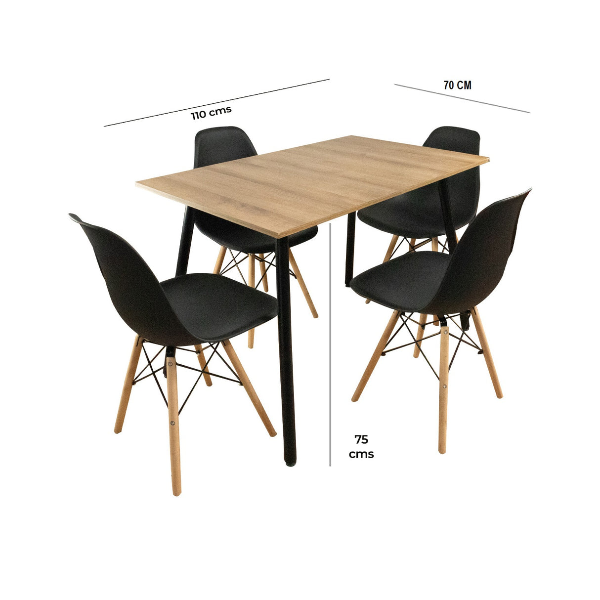 Comedor Rectangular Amaretto 110x75cm de Cuatro Puestos con Cuatro Sillas - COMEDORES | Bylmo